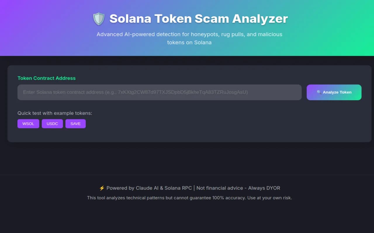 Solana Token Scam Analyzer screenshot